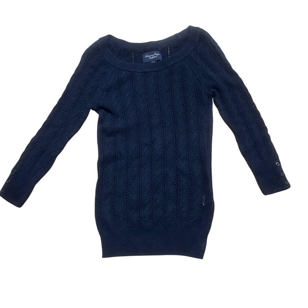 Bella Swan/‎ Elena Gilbert Vibe-American Eagle Navy Cable Knit Crew Neck Sweater